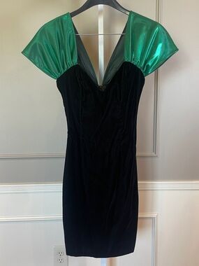 Jessica McClintock Gunne Sax 90s Vintage Velvet Satin Dress 7 / 8 black big bow